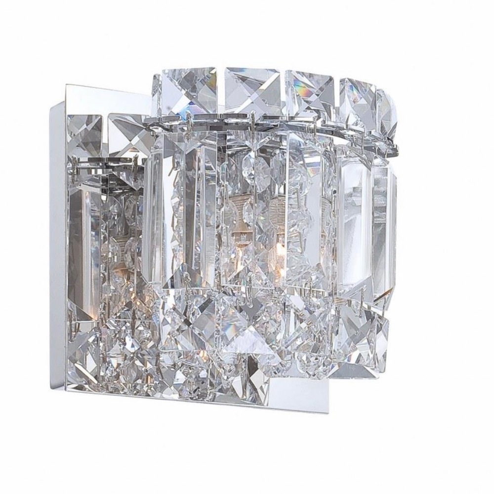 1 Up Light Bath Sconce With Chrome Finish With Clear Crystal Glass
